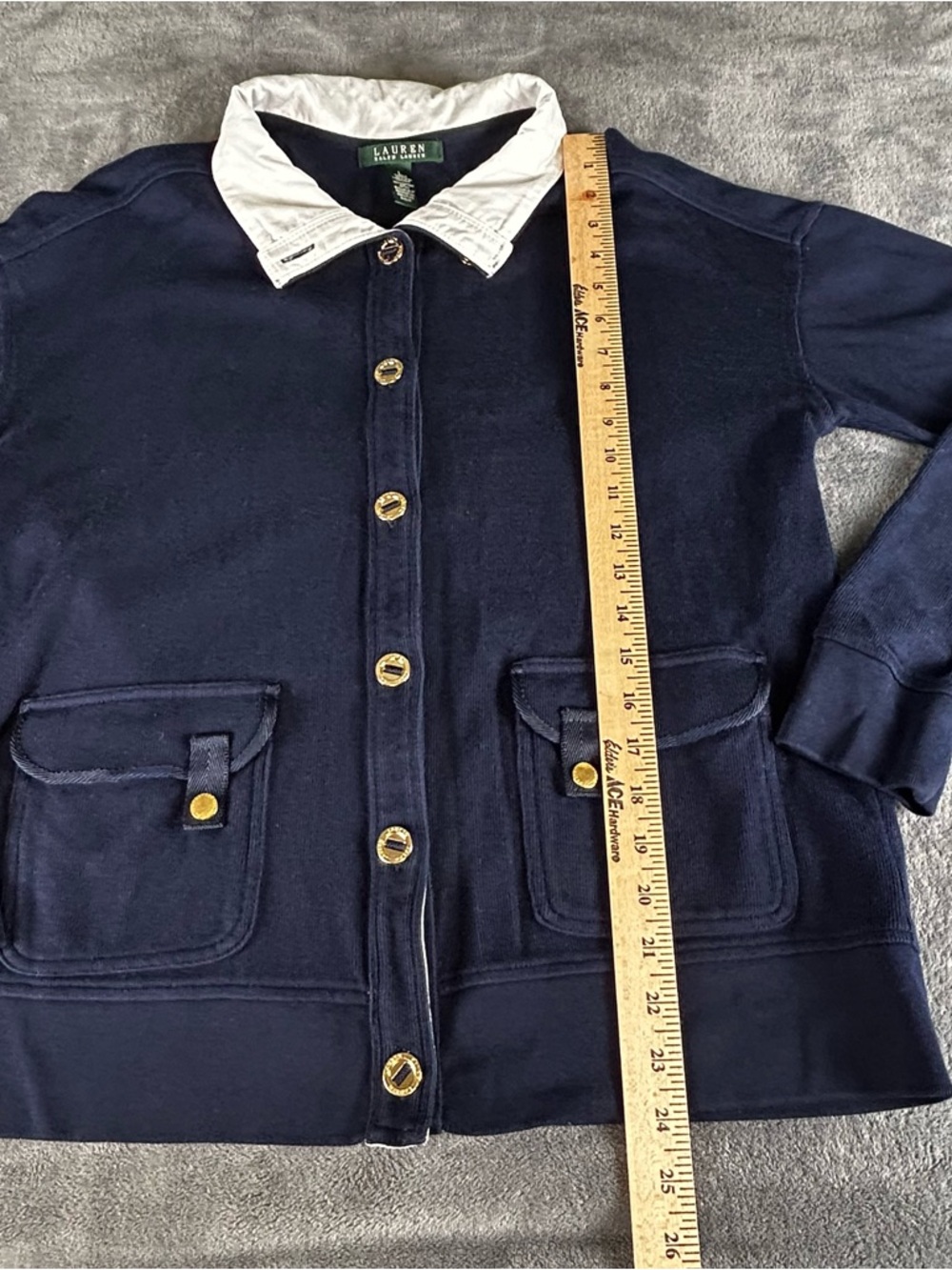 Lauren Ralph Lauren Cardigan Jacket Womens L Navy Blue Nautical Preppy Old Money - Picture 9 of 14